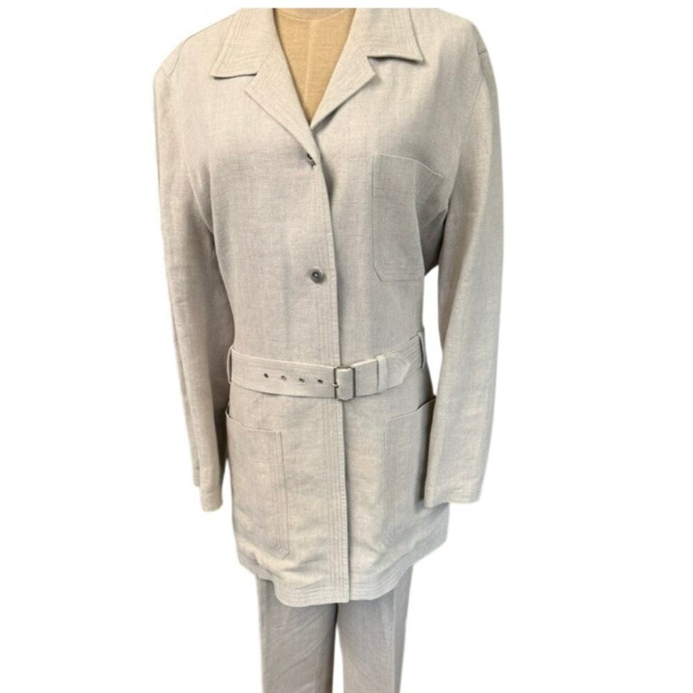 "EMANUEL UNGARO" 2 Pc. 100% Linen Pant Suit SZ 14 VTG  Quiet Luxury Elegant